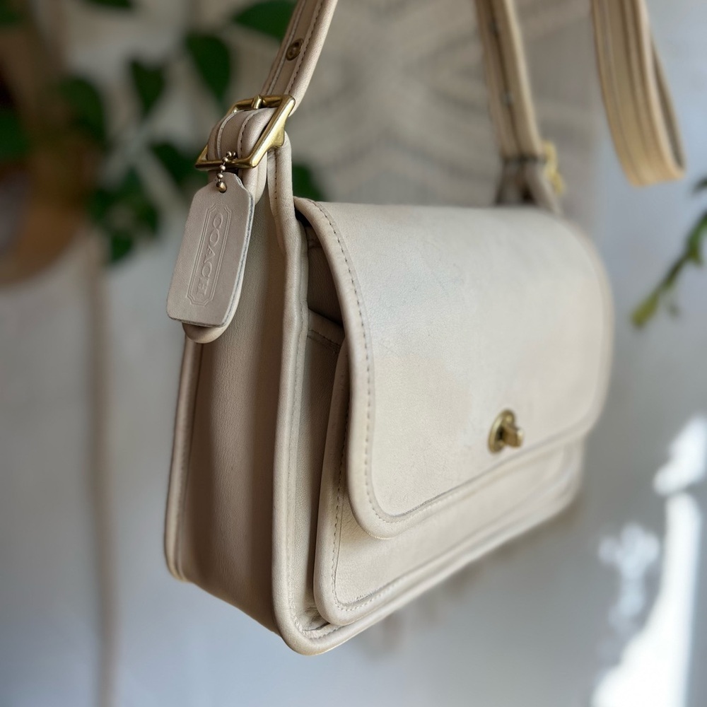 Authentic Vintage Coach Rambler’s Legacy 9061 Bone Leather Crossbody Bag USA - Picture 2 of 16